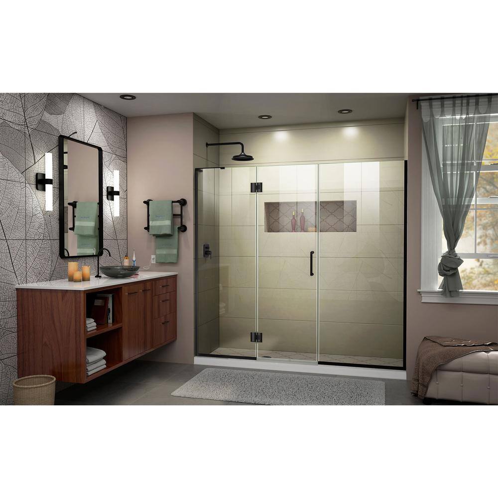 Matte Black Frameless Hinged Shower Door with Clear Glass