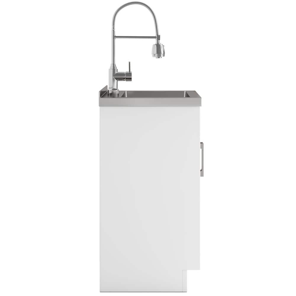 White 20 Inch Laundry Cabinet with Stainless Steel Sink and Faucet