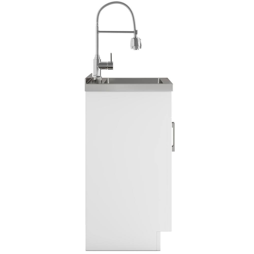 White 20 Inch Laundry Cabinet with Stainless Steel Sink and Faucet