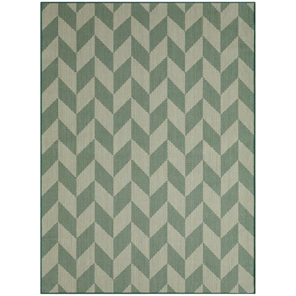 Beige and Green Geometric Synthetic Indoor/Outdoor Area Rug