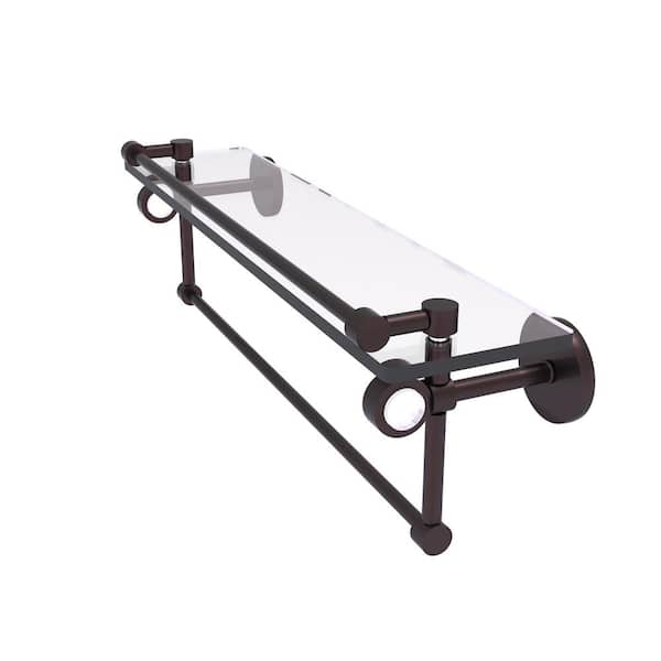 Allied Brass Clearview 22 in. W x 6.7 in. H x 5.8 in. D Glass Rectangular Shelf in Antique Bronze with Gallery Rail and Towel Bar