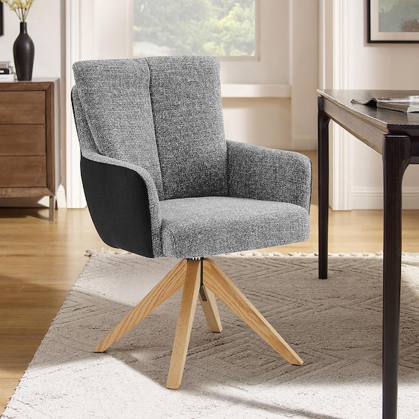 Art Leon Arthur Gray Fabric Swivel Accent Arm Chair with Wood Legs