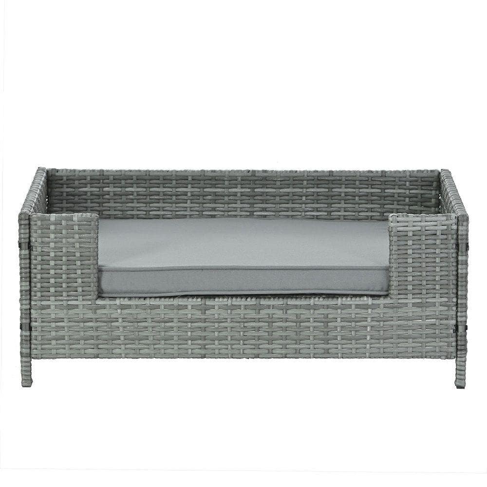 35 in. Dark Gray PE Wicker Pet Bed Dog Bed With Cushion