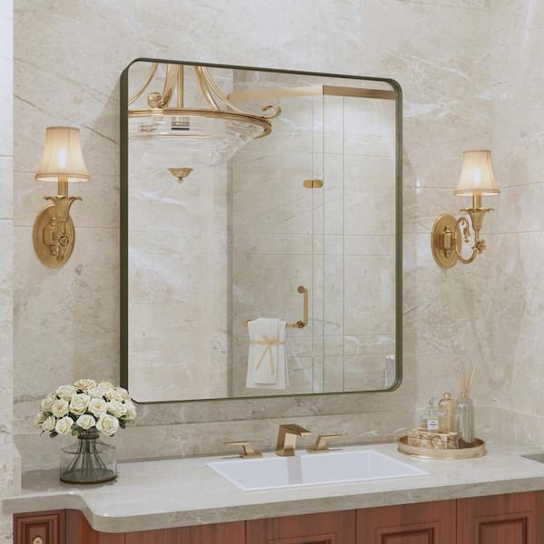 Klajowp 36 in. W x 32 in. H Rectangular Framed Wall Mounted Bathroom Vanity Mirror in Brushed Bronze