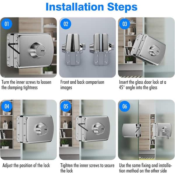 Stainless Steel Glass Door Lock With Keys – Fits 10-12mm Frameless Glass, No-Hole Installation, Square Design