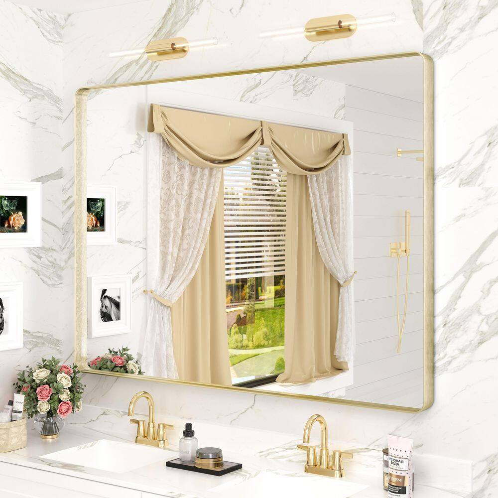 48 in. W x 36 in. H Rectangular Aluminum Alloy Frame with Inner Deep Design and Tempered Glass Wall Mirror in Gold price history on PriceWatchPro