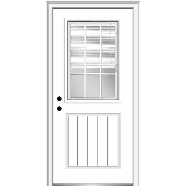 MMI Door 32 in. x 80 in. Internal Blinds/Grilles Right-Hand 1/2 Lite 1-Panel Clear Primed Fiberglass Smooth Prehung Front Door