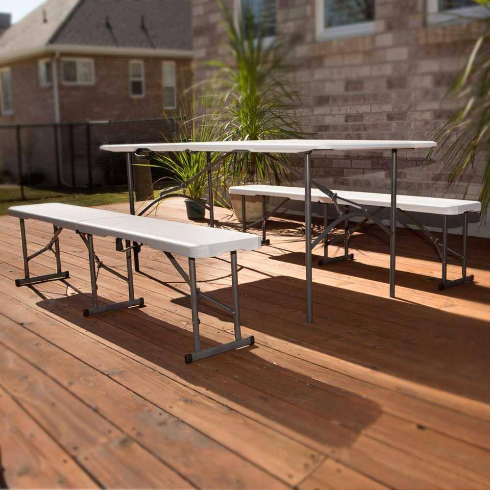 White Granite 6-Foot Fold-In-Half Outdoor Bench