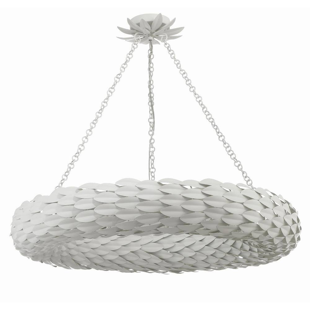 Matte White 8-Light Wrought Iron Leaf Chandelier