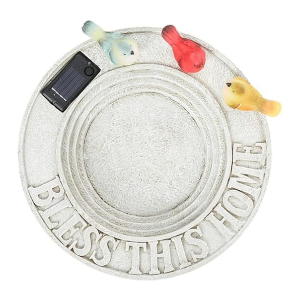 Justincity 2.5 in H x 10.7 in. Bowl Diameter White Resin Bird Bath Bowl Bird Baths and Feeders with Solar Birds Ornament
