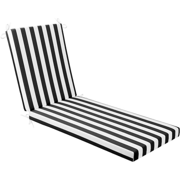 72 x 21 x 3 in. Black Cabana Stripe Outdoor Olefin Chaise Lounge Cushion with Ties