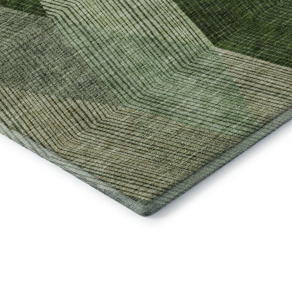 Mayfield Premium Machine Washable Abstract AMF962 Green 2 ft. 3 in. x 7 ft. 6 in. Runner Rug