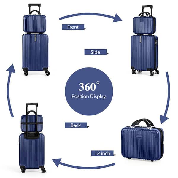 HIKOLAYAE 2-Piece Dark Blue PC Hardside Spinner Luggage Set (14/20
