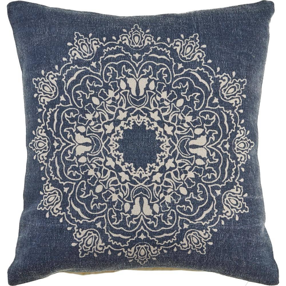 Intricate Medallion 20 in. x 20 in. Blue / White Indoor Throw Pillow