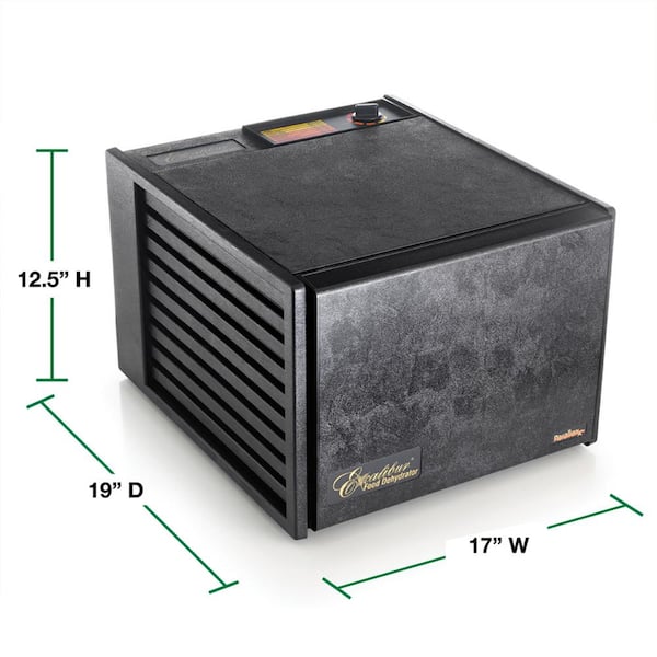 This 5-Tray Food Dehydrator has 8 square feet of drying space. The 48 hour  digital controller allows for 2 times and temperatures to be set. Unit  dehydrates at a range of 95