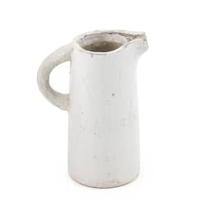 Stoneware Distressed White Small Decorative Pitcher Vase