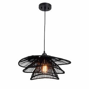 Wilby 1-Light Black Tiered Pendant Chandelier with Rattan