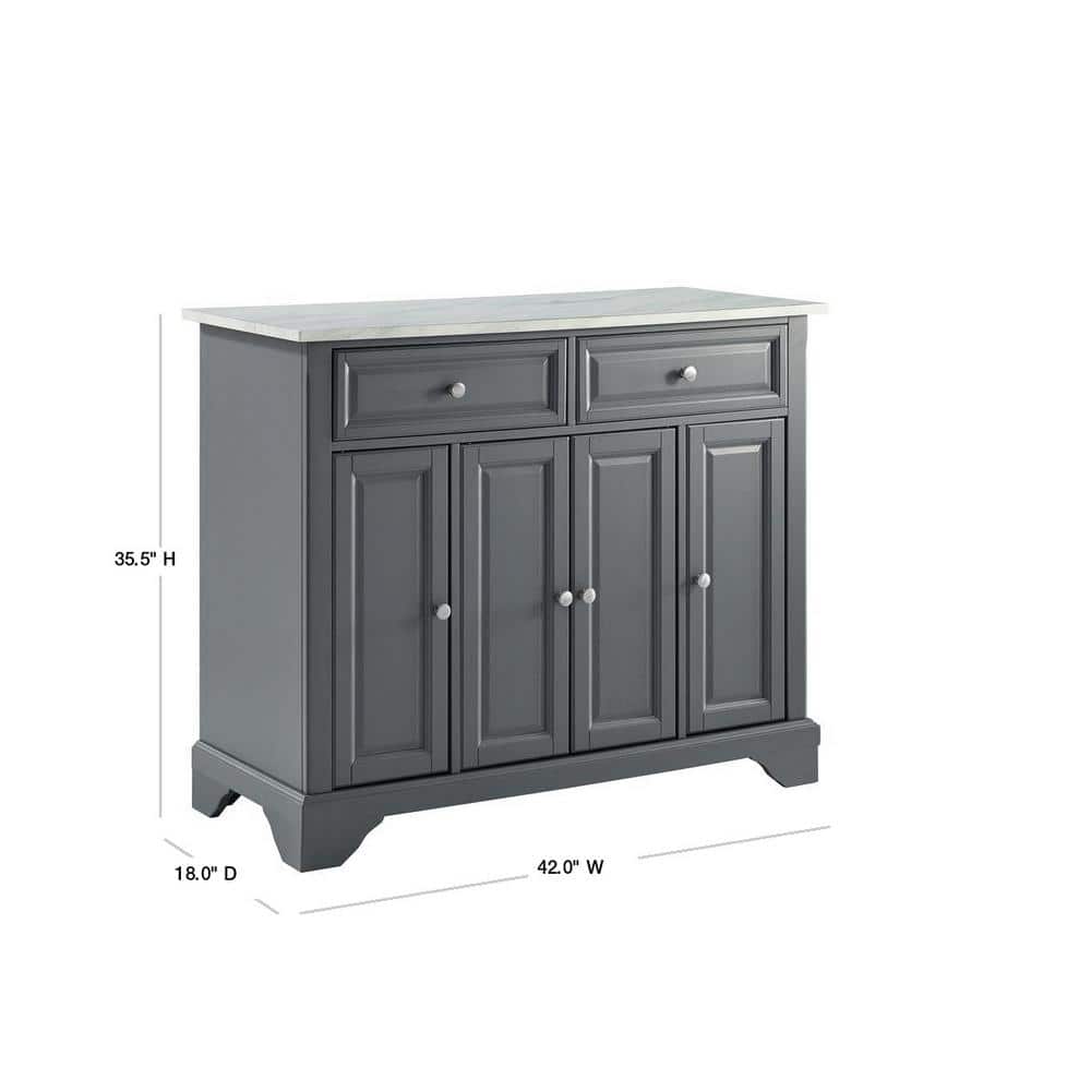 Avery Distressed Gray Solid Hardwood Kitchen Island with Faux Marble Top