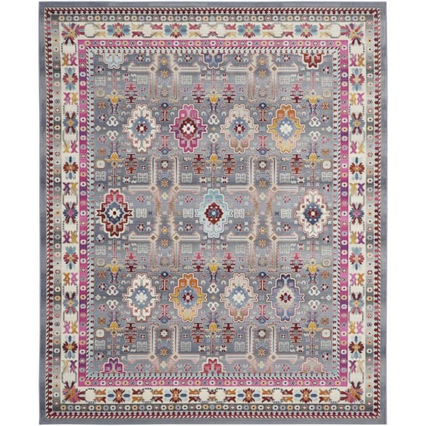 8 ft. x 10 ft. Ivory Pink And Gray Floral Distressed Non Skid Area Rug