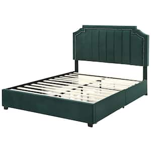Clive 64.25 in. W Dark Green Queen Wood Frame Storage Platform Bed