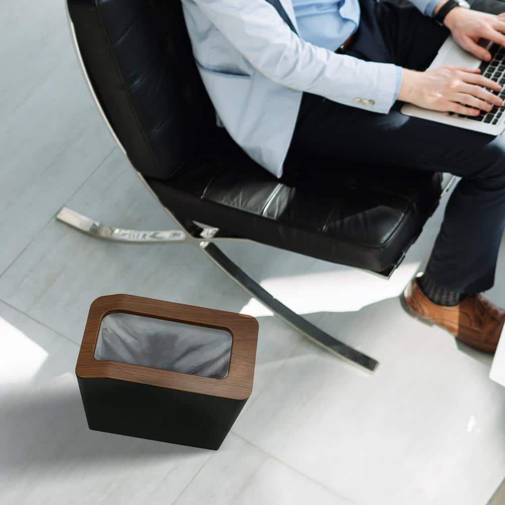 2.1 Gallon Slim Rectangular Black and Brown Plastic Trash Can Set