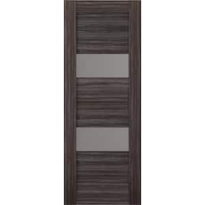 Berta 18 in. x 80 in. No Bore Solid Core 2-Lite Frosted Glass Gray Oak Wood Composite Interior Door Slab