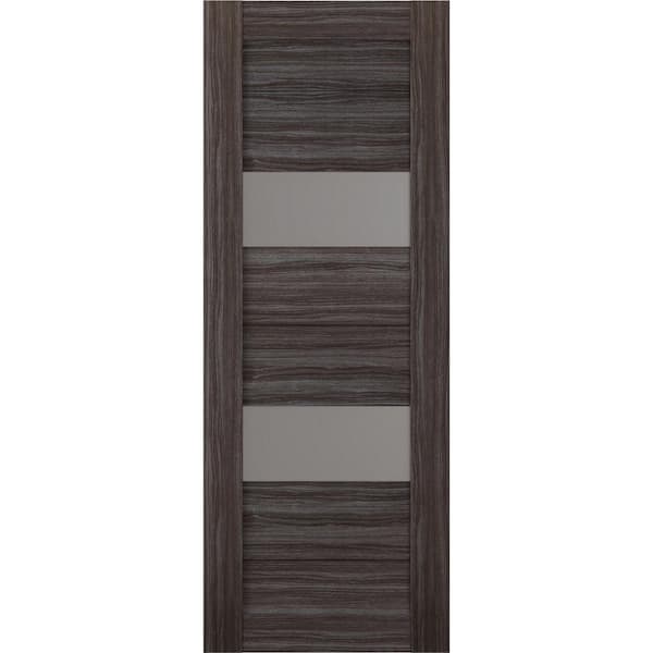 Belldinni Berta 24 in. x 80 in. No Bore Solid Core 2-Lite Frosted Glass Gray Oak Wood Composite Interior Door Slab