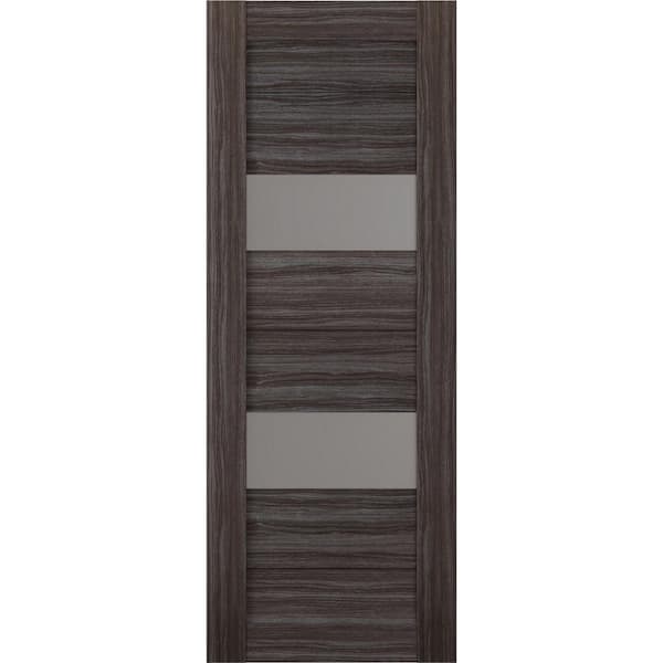 Berta 30 in. x 80 in. No Bore Solid Core 2-Lite Frosted Glass Gray Oak Wood Composite Interior Door Slab