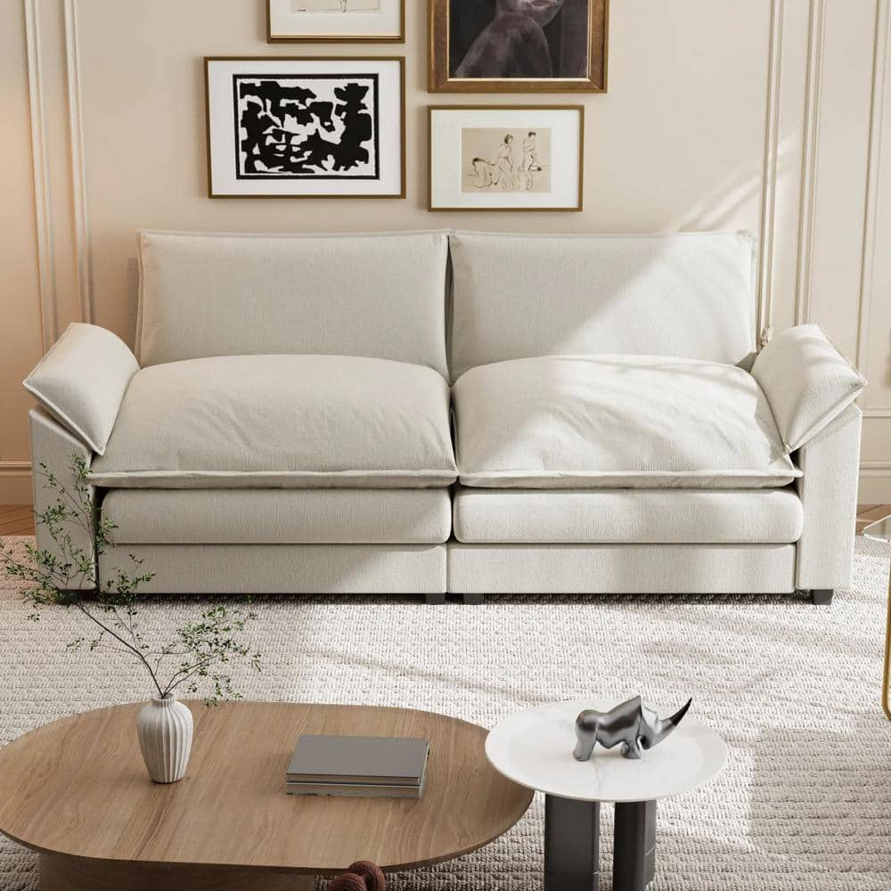 Lacoo 84 in.Pillow Styled Velvet Loveseat Off White