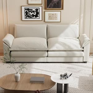 84 in. Deluxe Pillow-Styled Chenille Off White Loveseat, Available for Modular Sofa Set