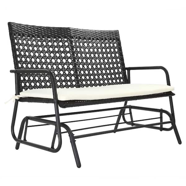 Outsunny Wicker Outdoor Rocking Chair with Beige Cushion Loveseat