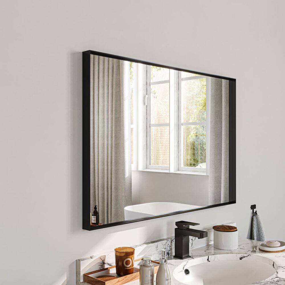 24" x 36" Black Metal Framed Rectangular Vanity Mirror
