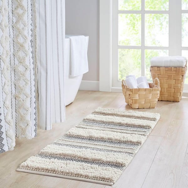 INK+IVY Asher 22 in. x 58 in. Grey Woven Texture Stripe Bath Rug