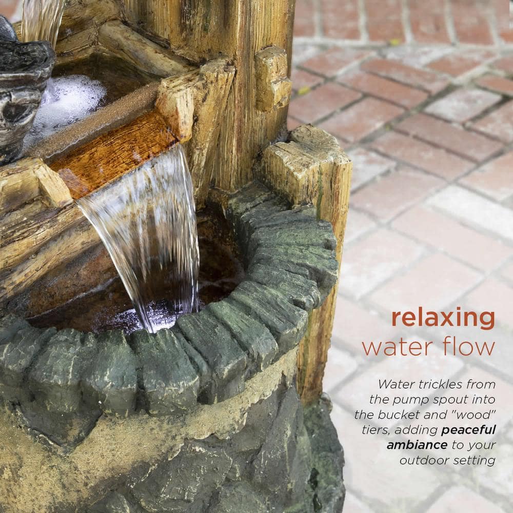 Rustic Polyresin Outdoor Water Well Fountain with LED Lights