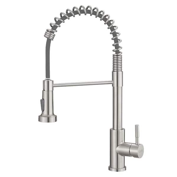 Brushed Nickel 17.7 in. H Pull Down Sprayer Kitchen Faucet with 360° Spout Swivel