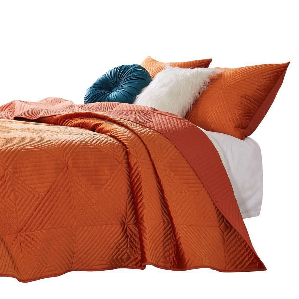 Orange Twin Reversible Microfiber Quilt Set with Sham