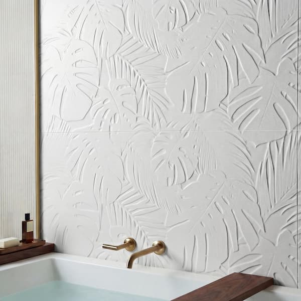 Flora Bianco White 23.62 in. x 47.24 in. Textured Matte Ceramic Wall Tile (15.49 sq. ft. / Case)