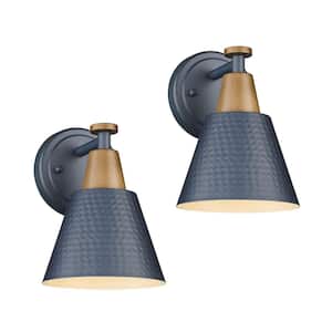 Modern 5.9 in. 1-Light Wall Sconces Blue Bathroom Light Fixtures Vanity Light with Hammered Metal Shade (2-Pack)
