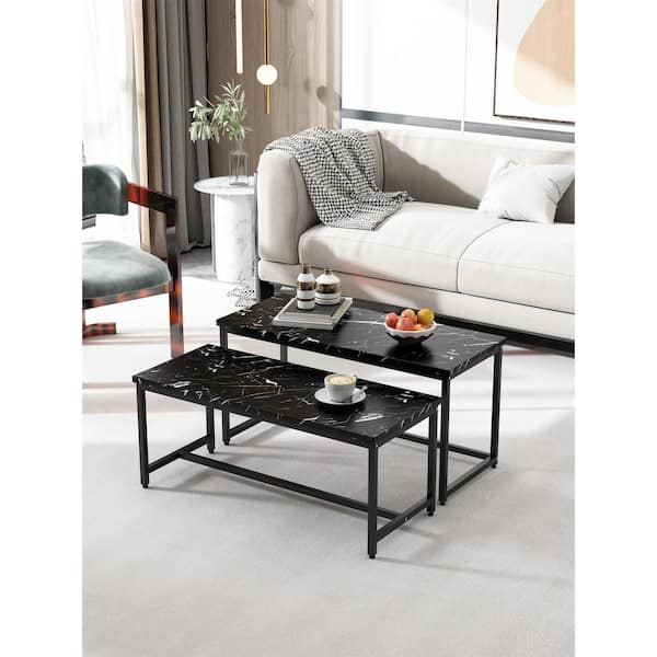 Bestier Round Coffee Table with Storage, Living Room Tables with Sturdy  Metal Legs, Black Marble