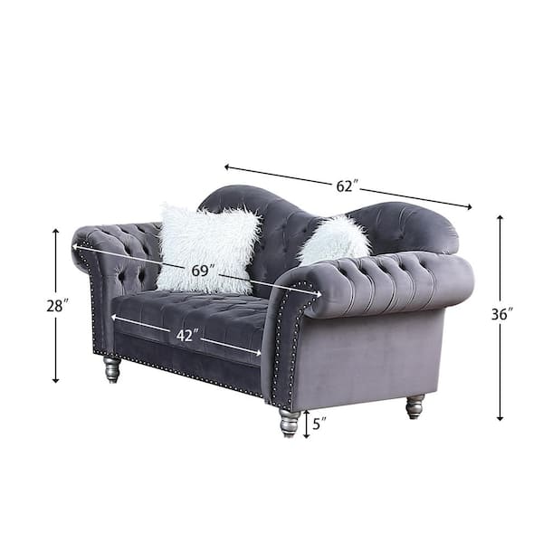 Morden Fort Luxury Classic 2 Piece America Chesterfield Tufted Camel Back Armchair Sofa Set Loveseat and Sofa in Grey
