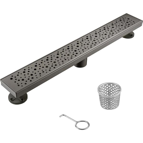 Elegante Drain Collection 28 in. Linear Stainless Steel Shower Drain with Rain Drop Pattern, Venetian Bronze