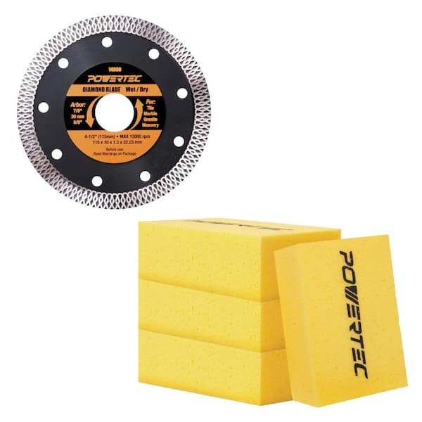 4-1/2 in. Turbo Mesh Rim Diamond Saw Blade for Angle Grinder with 4-Pack Large Square Grout Sponge