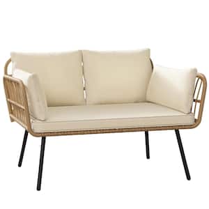 Patio Wicker Outdoor Loveseat Sofa, All-Weather Wicker Large Sectional Furniture with Cushions