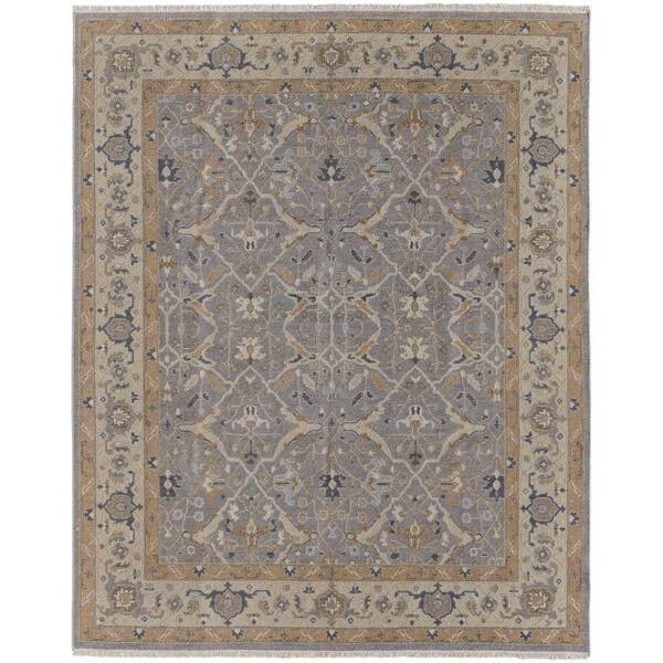 2 ft. x 3 ft. Tan and Gray Wool Oriental Hand Knotted Area Rug With Fringe