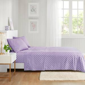 Polka Dot 4-Piece Purple Cotton Queen Printed Sheet Set