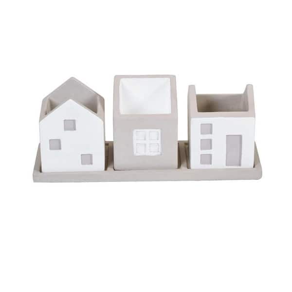 Oasis Ceramic Stone Cottage 3-Piece Set with Tray