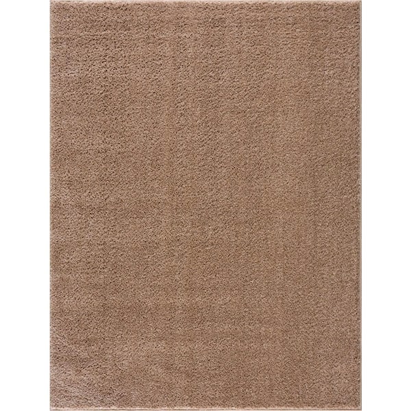 HAUTELOOM Judy 7 ft. X 9 ft. Brown Solid Shag Rubber Backing Soft Machine Washable Area Rug