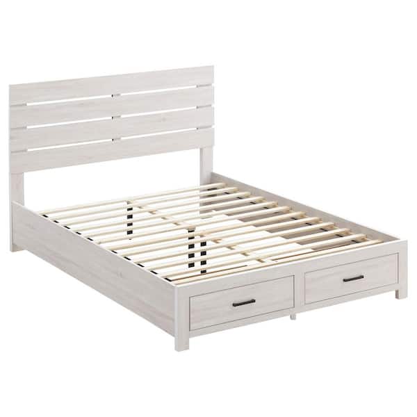 Brantford White Wood Frame Eastern King Platform Bed with Storage