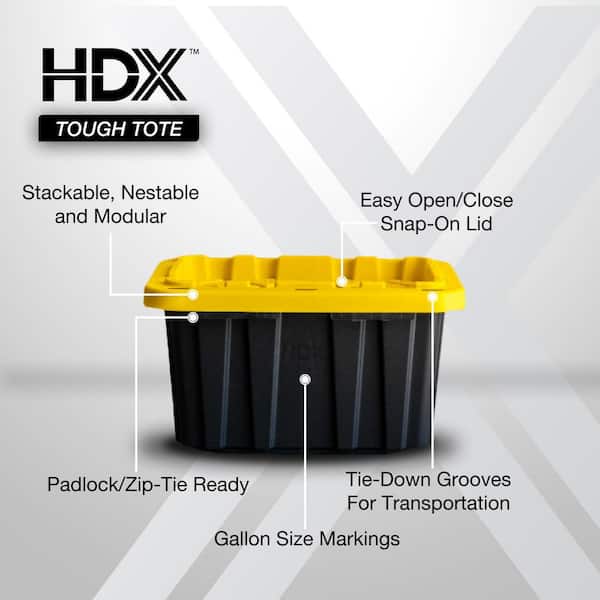 HDX 7 Gal. Tough Storage Tote in Black with Yellow Lid 999-7G-HDX - The  Home Depot