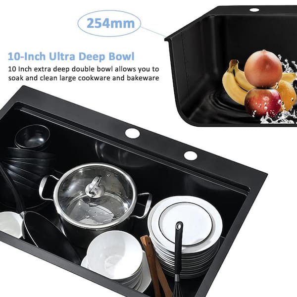 PROOX Stainless Steel 33 in. Single Bowl Drop-In Kitchen Sink with All-in-One Accessory Set, Brushed Nickel